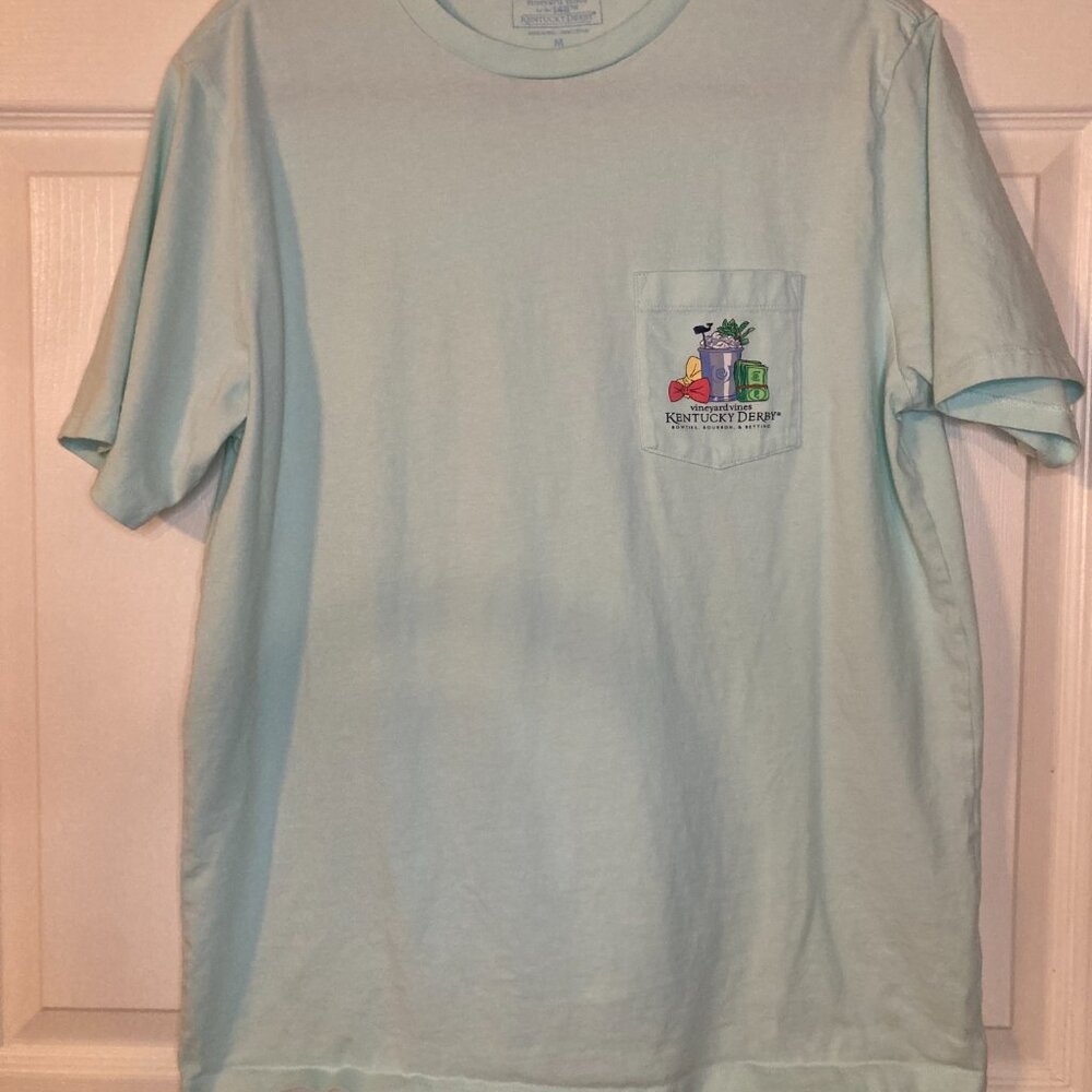 Vineyard Vines Men's Light Blue "Kentucky Derby" Pocket T-Shirt - Size M - Picture 2 of 9